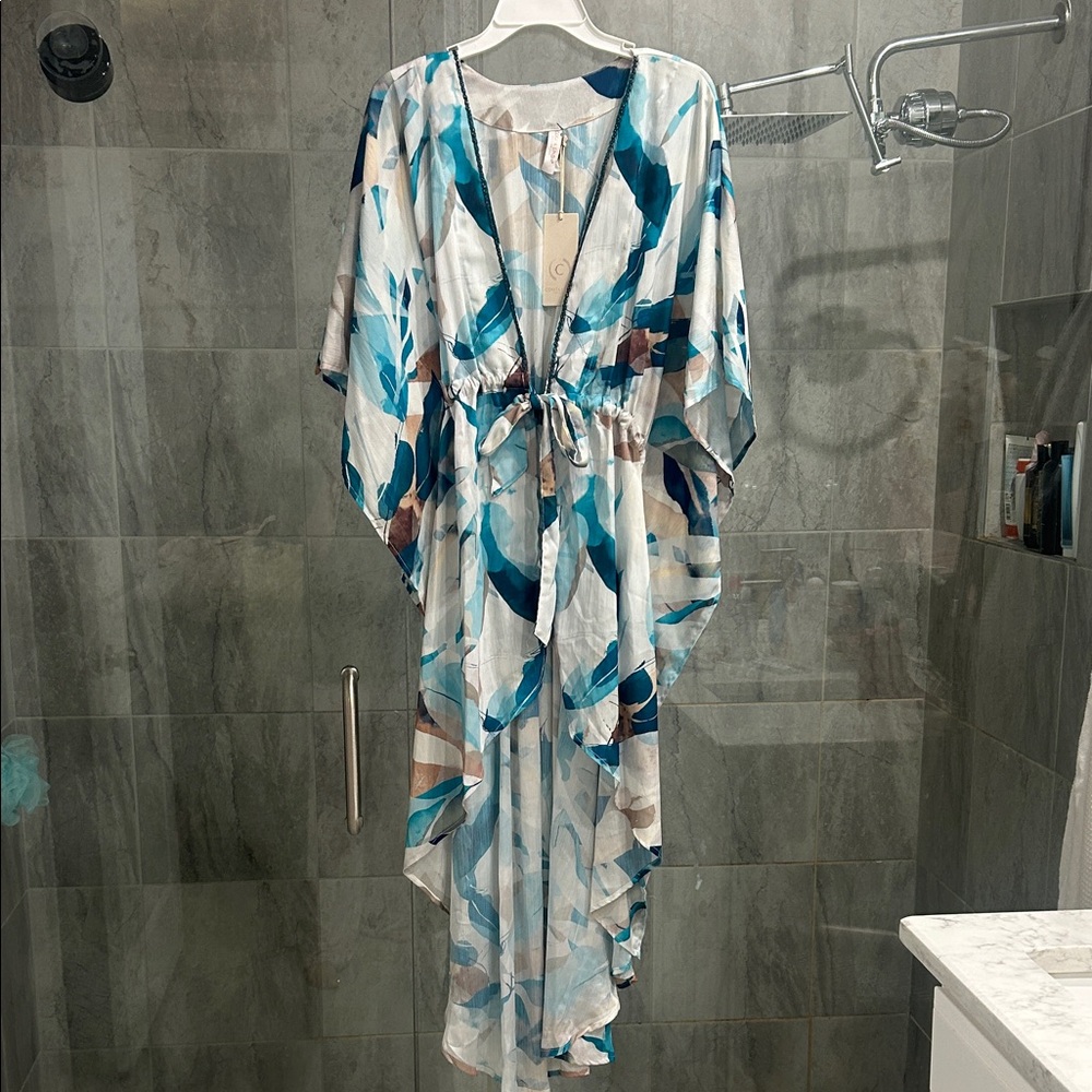 Elegant Blue Patterned Swim Coverup